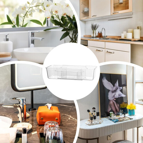 Vanity Drawer Organizer, Desk Organizer with Pull-Out Drawers, Clear Plastic Containers for Cosmetics, Slim Style 2