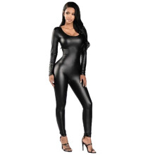 Latex Lingerie Women Bar Women's Underwear Step-by-Step Knit with Zipper Bodysuit Elastic Black Size M