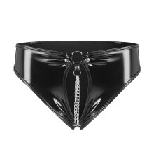 Leder Slip Männer Letaxleder Slips Mit Reißverschluss Ouvert 3XL Herren-Slips Glänzend Niedrige Taille Schwarz Erotik