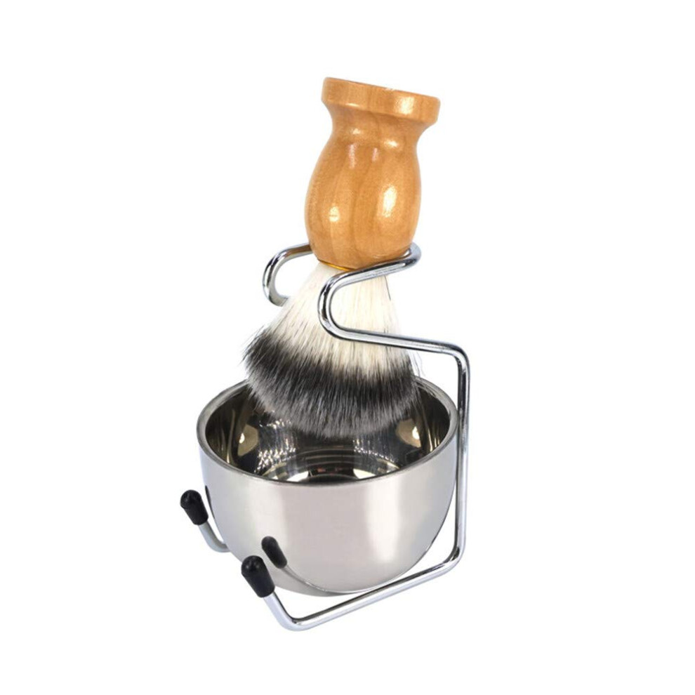 Shaving Brush Set, 3 in 1 Badger Hair Brush with Solid Wood Handle, Stainless Steel Stand and Shaving Bowl for Wet Shaving