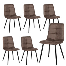 (Set of 6) Dining Chairs Set of 2/4/6,Upholstered Faux Leather Cushion Seat and Sturdy Black Metal Legs Kitchen Chair(Brown New PU)