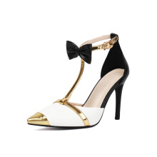 10 cm Pointed Toe Flat Stiletto High Heel Sandals Bowknot Wedding Party Dance Shoes 44 EU White
