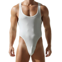 Jockstrap Men's Slim Sexy Jumpsuit Cotton Bodysuit String Thong Sports Leotard Underwear Swimsuit White XXL