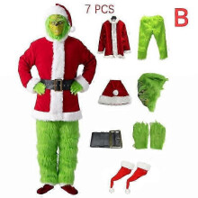 (Adults M,Full Set B)Xmas Green Monster Costume For Christmas Santa Costume Furry Adult Green Outfit