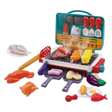 (Green) Pink magnetic tiles Children's Barbecue Rack Toy Kitchen Cooking Realistic Spray Light Sound Color Changing Game Food Set