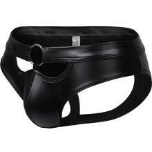 String Thong Men's Leather Underwear Large Sizes Sissy Lingerie Faux Leather Open Wet Look Low Rise G-String Black M