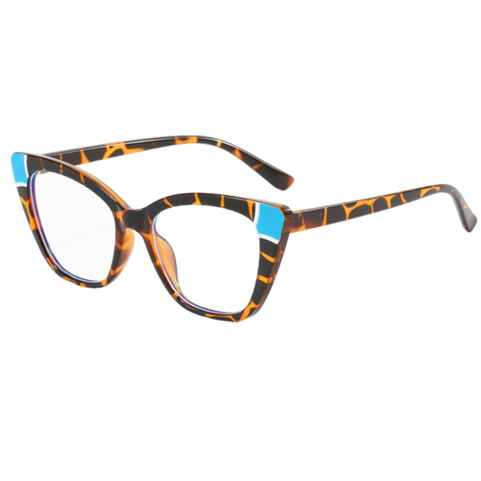 Cat Eye Flat Mirror Glasses Blue Leopard Color Block Retro Personalized Eyewear Fashion Brillengestell