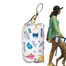 Dog Waste Bags Dispenser Holder | PU Leather Zipper Poop Bag Holder for Leash | Portable Waste Bag Dispenser with Hook White