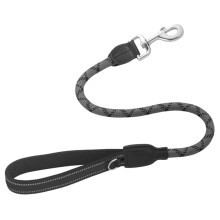 Short Dog Lead - Elastic Nylon Training Lead with Padded Handle, Reflective Stitching for Small, Medium, Large Dogs - Grey/Black