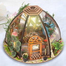 Dollhouse Miniature with Furniture Kit, DIY Wooden House with LED Light, Greenhouse Accessories, Birthday Gift for Boys Girls Style-4
