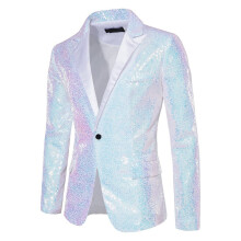 Pailletten Sakko Herren Metallic Blazer Regular Fit Shiny Club Outfit Long Sleeve 70s 80s Vintage Style Costume