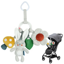 Pram Toy with Teething Ring, Soft Hanging Rattle, Crinkle Squeaky Animal, Plush for Crib, Car Seat, Travel, Boys