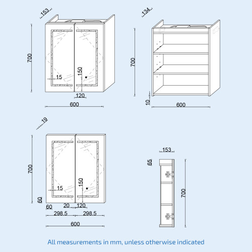 NES Home Nes Home 600mm LED 2 Doors White Bathroom Mirror Cabinet Battery Powered 2
