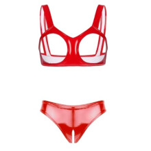 Ladies Leather Bra Top with Underwear, Size S-4XL, Red Design for A-Cup, 3XL Available