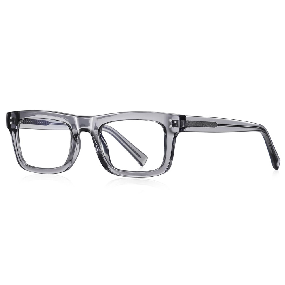 Blue Light Blocking Glasses for Men and Women, TR90 Square Frame, Grey Color, Clear Lenses for Computer Use