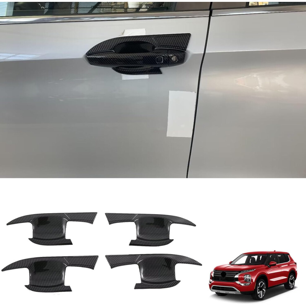 (Carbon Fiber) For Mitsubishi Outlander 2023 2024 2025 Car Door Handle Bowl Cover Trim (Black) Black 6910530003942
