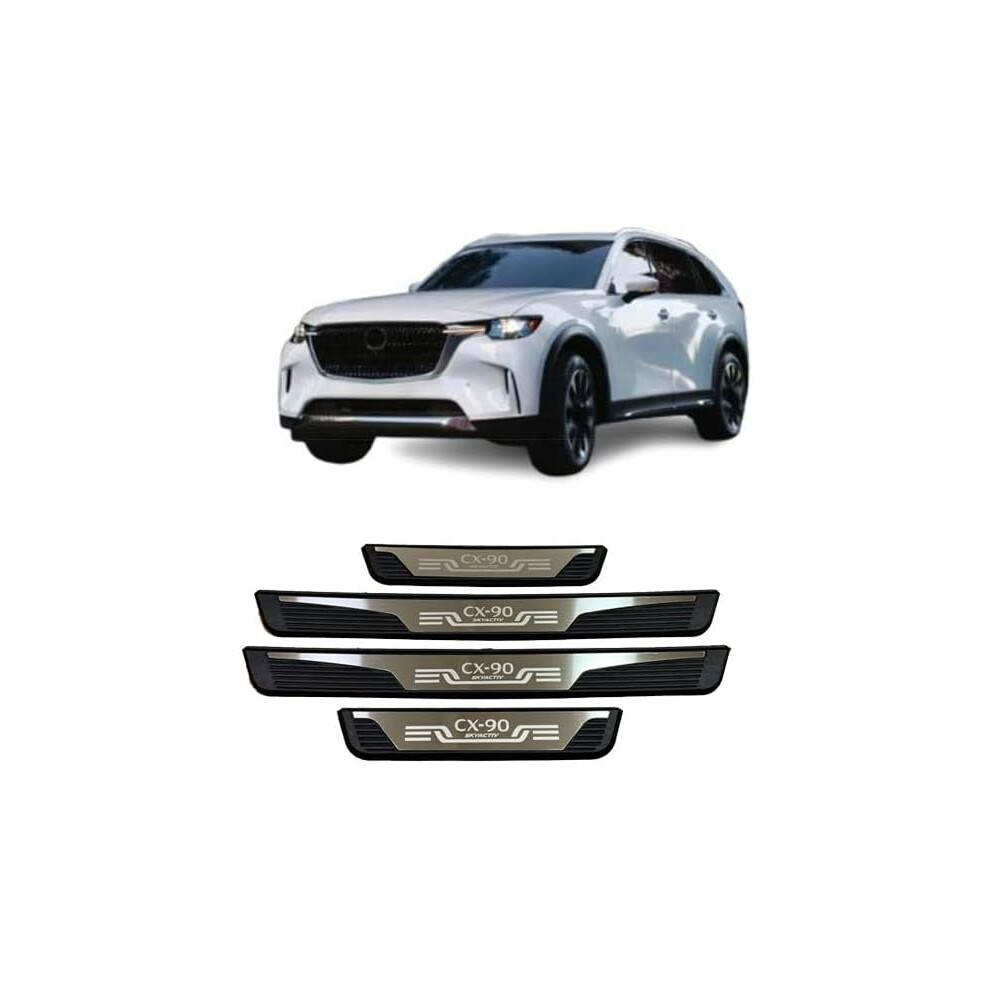 (Silvery) Car Door Sill Protectors For Mazda Cx90 2022 2023 2024 2025 Accessories, Plastic Anti-Scuff Cover Plates Car Door Threshold Protection 6910530004406
