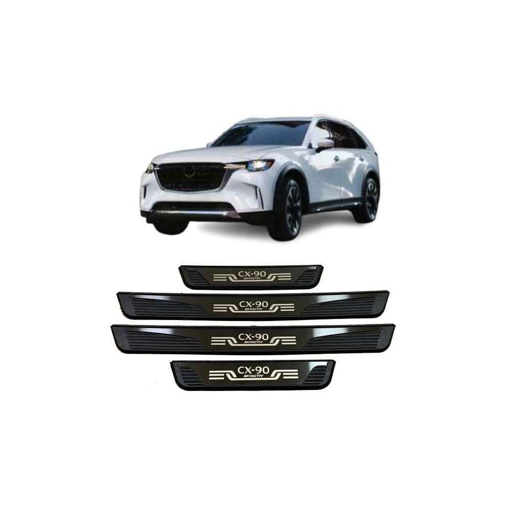 (Black) Car Door Sill Protectors For Mazda Cx90 2022 2023 2024 2025 Accessories, Plastic Anti-Scuff Cover Plates Car Door Threshold Protection Black 6910530004390
