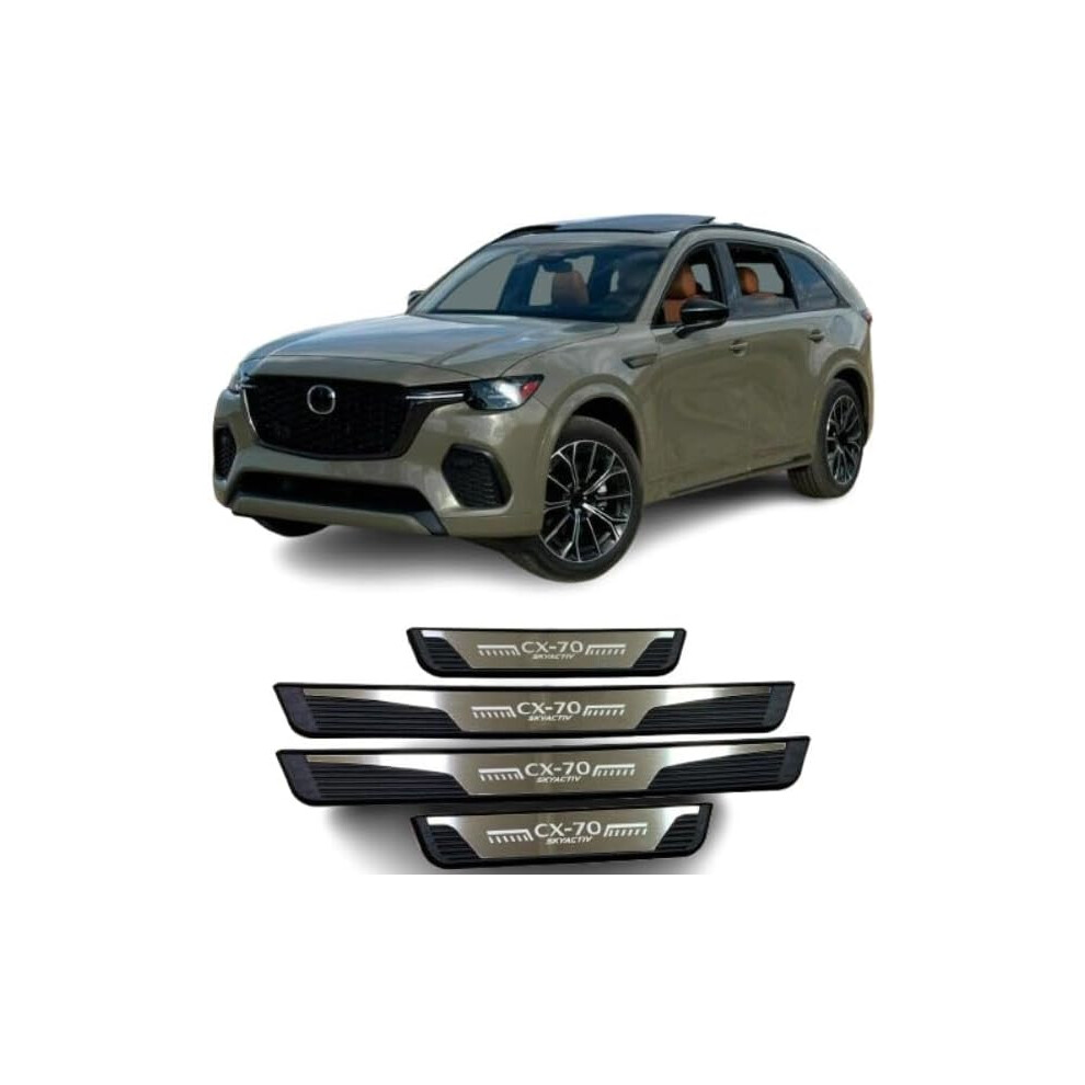 (Silvery) Car Door Sill Protectors For Mazda Cx70 2022 2023 2024 2025 Accessories, Plastic Anti-Scuff Cover Plates Car Door Threshold Protection 6910530004284