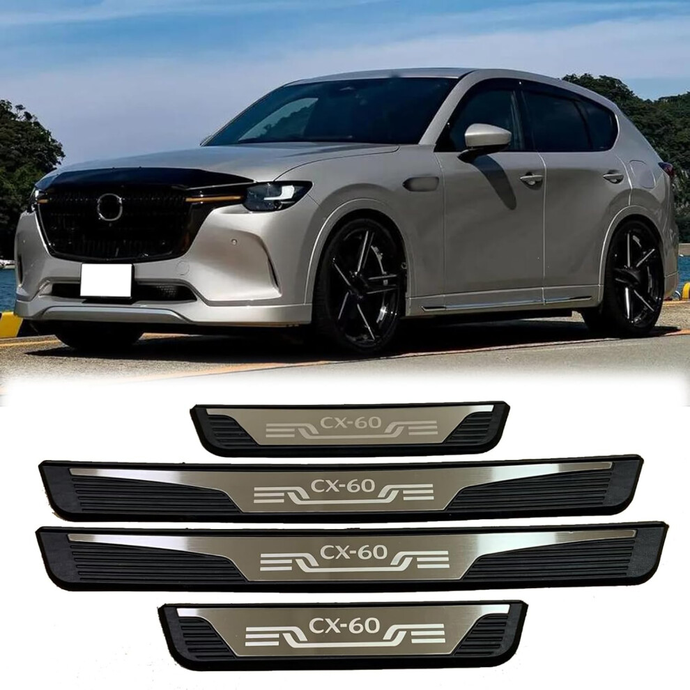 (Silvery) Car Door Sill Protectors For Mazda Cx60 2022 2023 2024 2025 Accessories, Plastic Anti-Scuff Cover Plates Car Door Threshold Protection 6910530004345