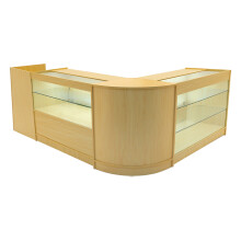 (2 x 1200mm W Counters & 2 x 600mm W Corner Unit - Maple) Shop Counter Set Vega LED Light Lockable Retail Store Display