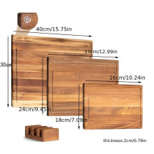 (3pcs/set) Set Of 3 Solid Acacia Chopping Boards (40 X 30cm/ 33 X 24cm/ 26 X 18cm), with Board Stand, 2cm Thick Wooden Boards with Juice Groove