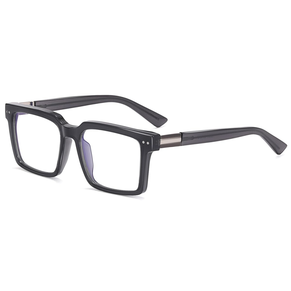 Blue Light Blocking Lenses Square Glasses Frame for Men TR90 Eyeglasses with Spring Hinge in Grey and Clear