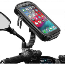 Waterproof Motorcycle Phone Holder 360 Rotation Motorcycle Scooter Smartphone Holder with Rain Cover Phone Holder for Motorcycle Rearview Mirror Up To