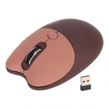 2.4G Cat Wireless Mouse Mute USB Receiver Cute Portable 3 Levels DPI Mouse compatible with M3 Laptop Computor Brown-YM