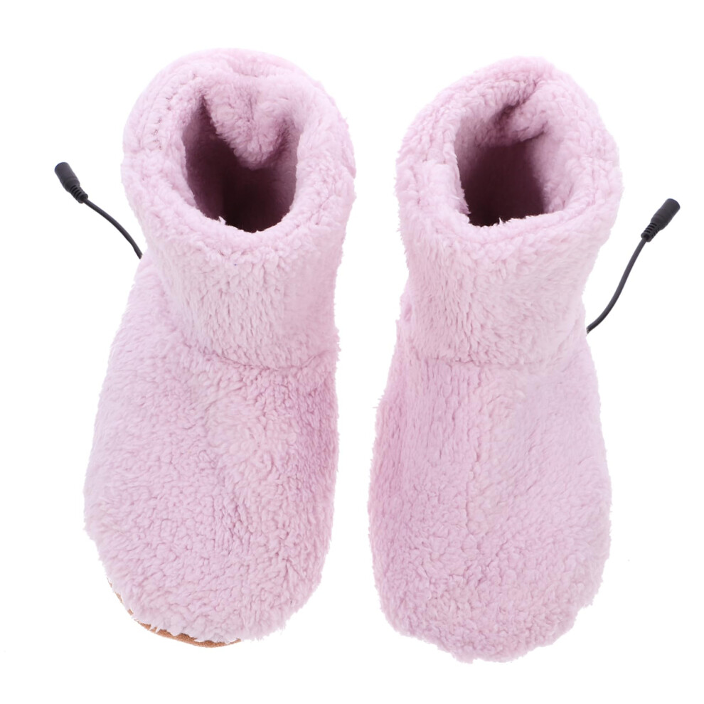 Electric Heated Foot Warmers USB Rechargeable Plush Booties for Winter Sleep Men Women Pink Insole Heating Pad