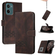 (Brown, For Motorola Moto G05) (new) Cubic Skin Feel Flip Leather Phone Case