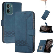 (Blue, For Motorola Moto G05) (new) Cubic Skin Feel Flip Leather Phone Case