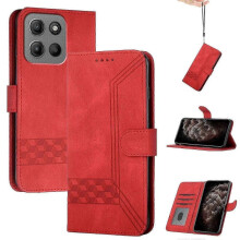 (Red, For Motorola Moto G15) (new) Cubic Skin Feel Flip Leather Phone Case
