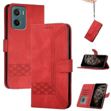(Red, For Motorola Moto G05) (new) Cubic Skin Feel Flip Leather Phone Case