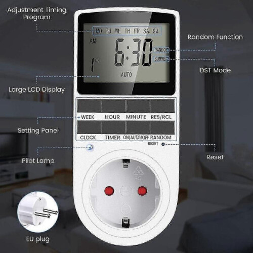 Digital Timer 16a / 3680w Electrical Outlet 16 Configurable Programs Random Anti-theft 24h / 7d 1