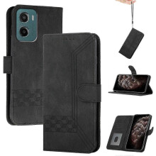 (Black, For Motorola Moto G05) (new) Cubic Skin Feel Flip Leather Phone Case