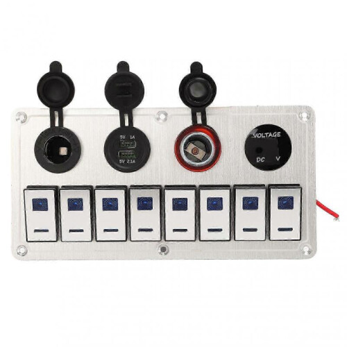 Rocker Switch Panel 8 Gang 12?24V 5 Pin Blue Light Toggle On Off Lights Control Switch Panel 1