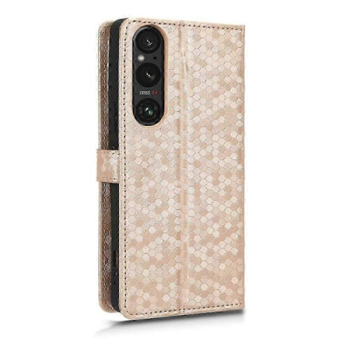 (Gold, For Sony Xperia 1 V) Honeycomb Dot Texture Leather Phone Case 2