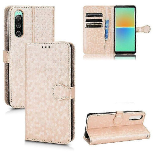 (Gold, For Sony Xperia 10 V) Honeycomb Dot Texture Leather Phone Case