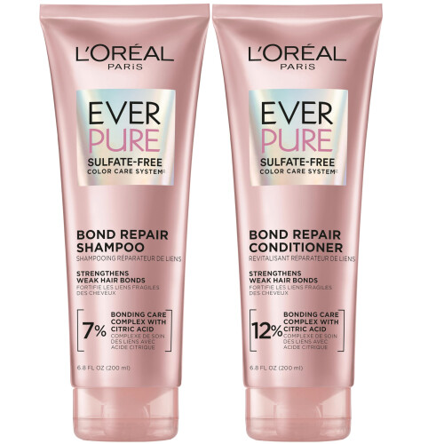 L'Oreal Paris Bond Repair Shampoo and Conditioner Set Strengthens and Repairs Weak Hair Bonds Sulfate Free & Vegan EverPure 1 Hair Care Kit (