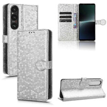 (Silver, For Sony Xperia 1 V) Honeycomb Dot Texture Leather Phone Case