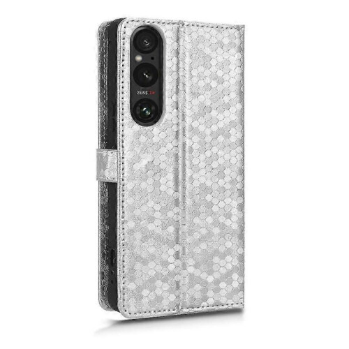 (Silver, For Sony Xperia 1 V) Honeycomb Dot Texture Leather Phone Case 2