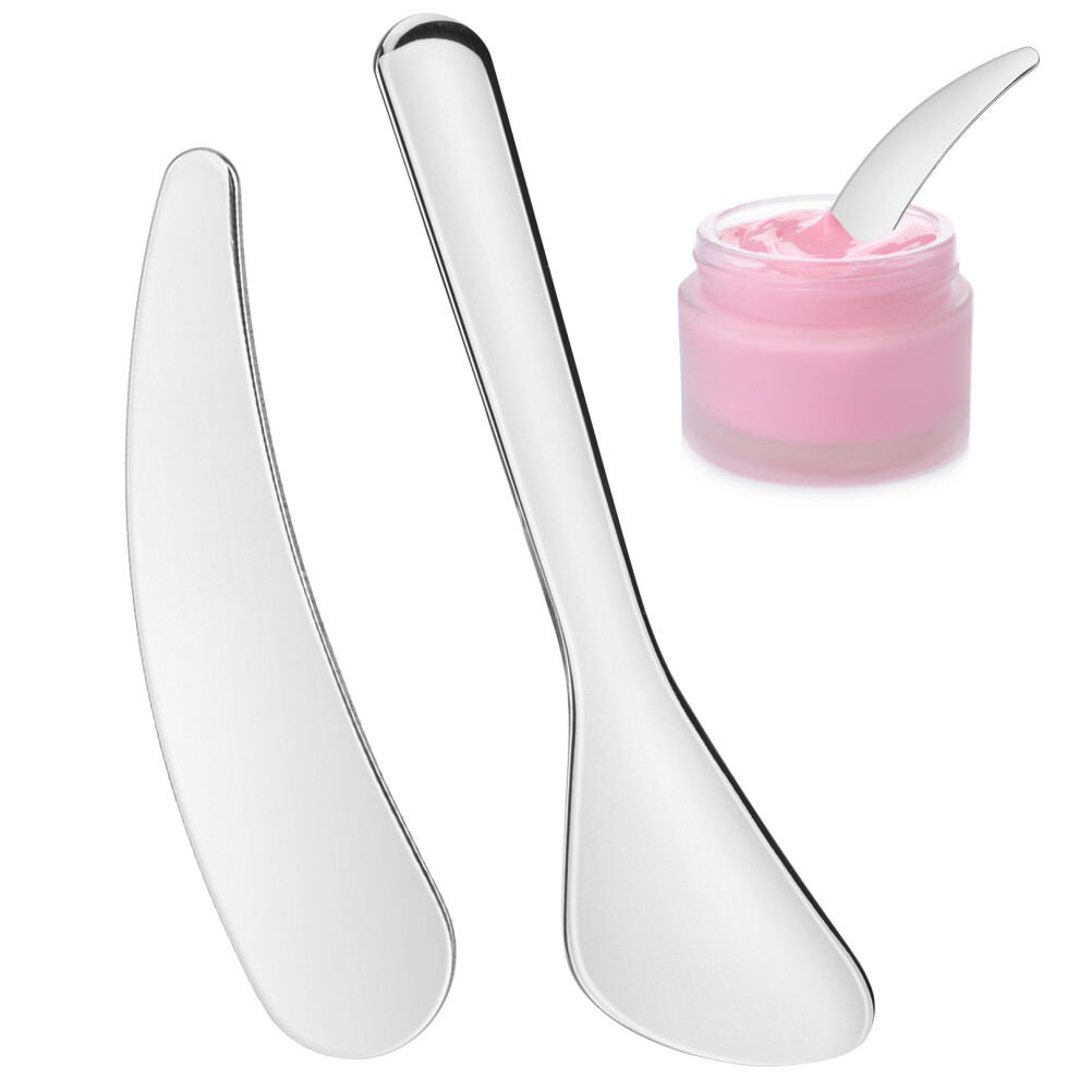 Ohphcall Cream 2Pcs Compact Stainless Steel Facial Spatula Skincare Scoop For Makeup