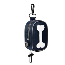 Dog Poop Bag Dispenser, Large Capacity Portable Oxford Fabric Metal Waste Bag Holder for Outdoor Walking, Dark Blue