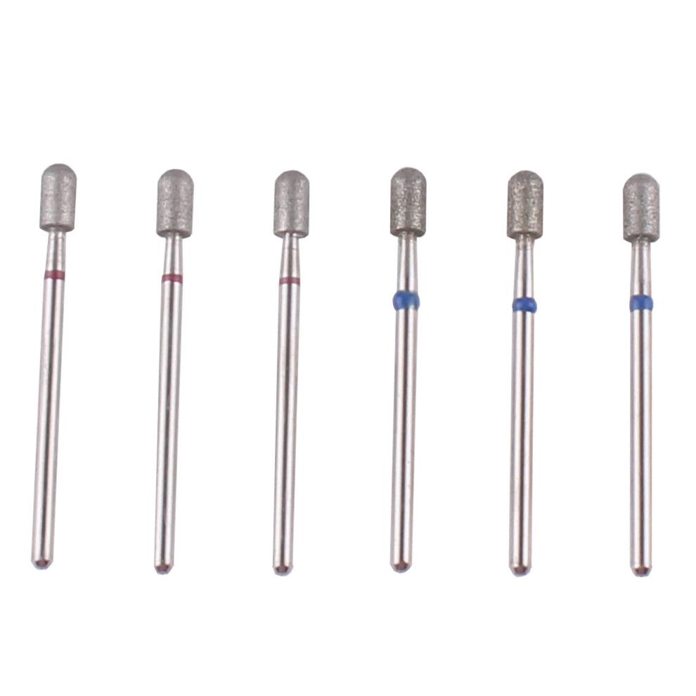 Mzcmsl Cylinder Cuticle Nail Bit Set With Case 6Pcs Safety Manicure Drill Bits For Nail Salon 3/32 Shank Nail File Bit (Fine+Medium)