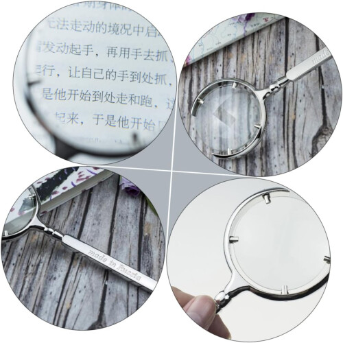 Handheld Magnifying Glass 8x Portable Paper Magnifier with Handle for Reading and Exploration - Silver Observation Tool 2