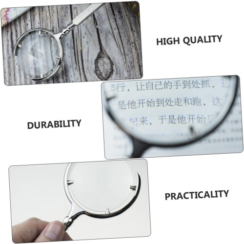 Handheld Magnifying Glass 8x Portable Paper Magnifier with Handle for Reading and Exploration - Silver Observation Tool 1