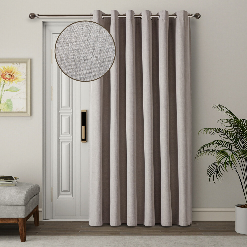 (Beige, 66" X 84" - (168cm x 210cm)-Single Panel Door Curtain.) Thermal Insulated Curtains 100% Blackout Ring-Top Eyelet Curtain Panel with Tiebacks-image-OPC-PK6XTJH-NEW