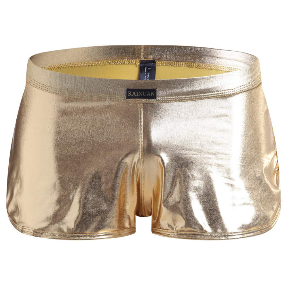 Leather Boxer Shorts Men's Stretch Underwear Low Rise Patent Look Retro Latex Trousers Size Gold S Wetlook Hipster