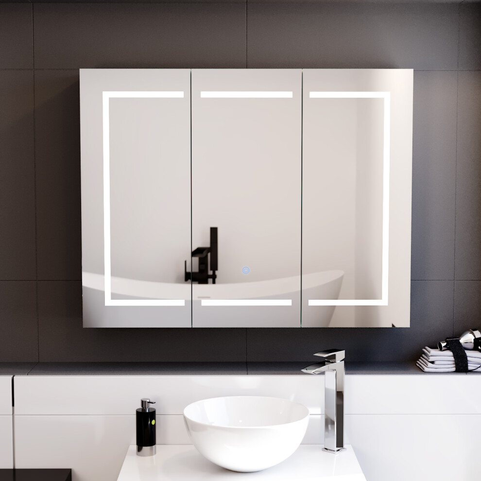 Nes Home 900mm LED 2 Doors White Bathroom Mirror Cabinet Battery Powered